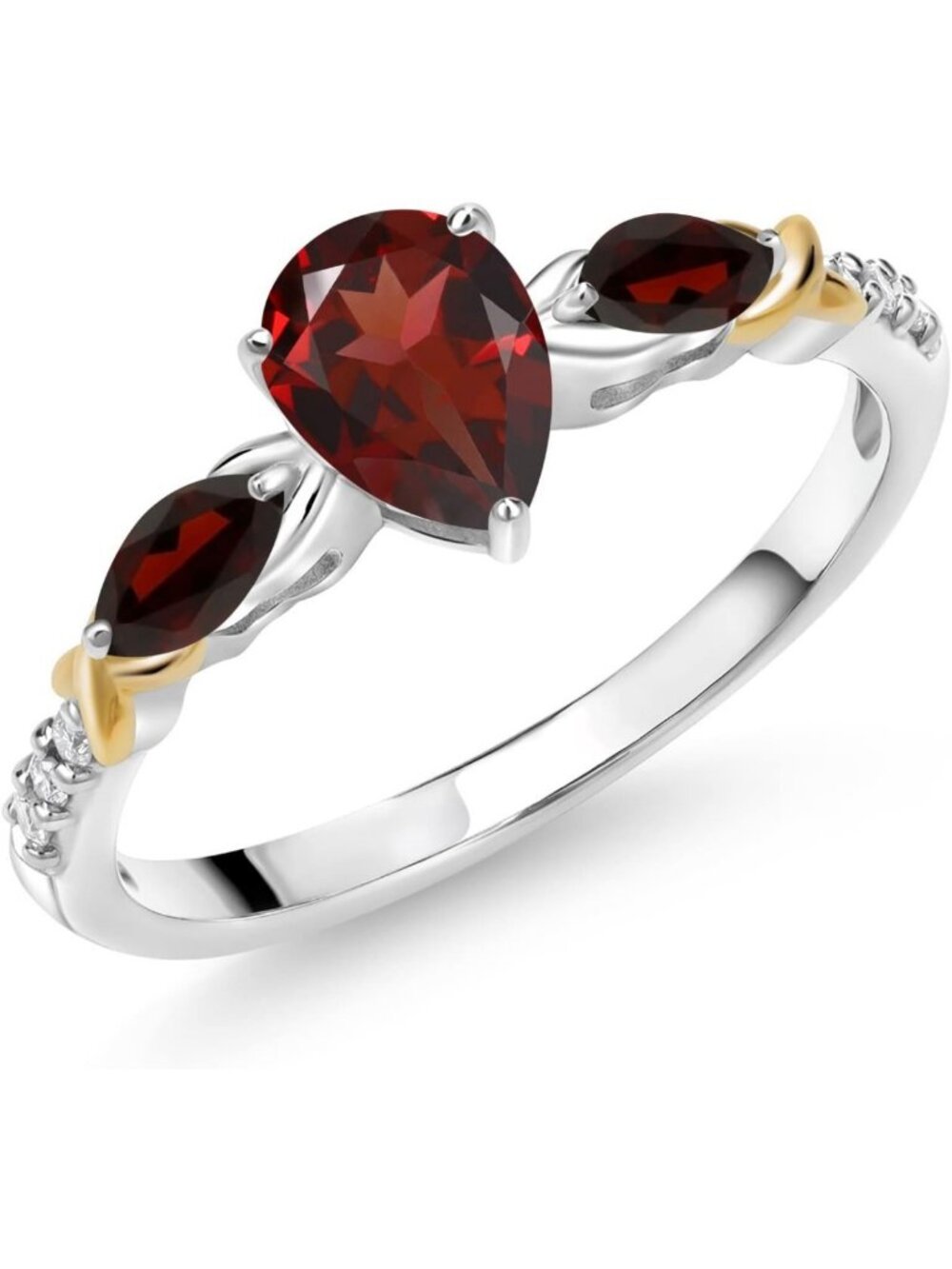 Stunning Two-Tone Twist Engagement Ring with Garnet & Lab Grown Diamonds - 925